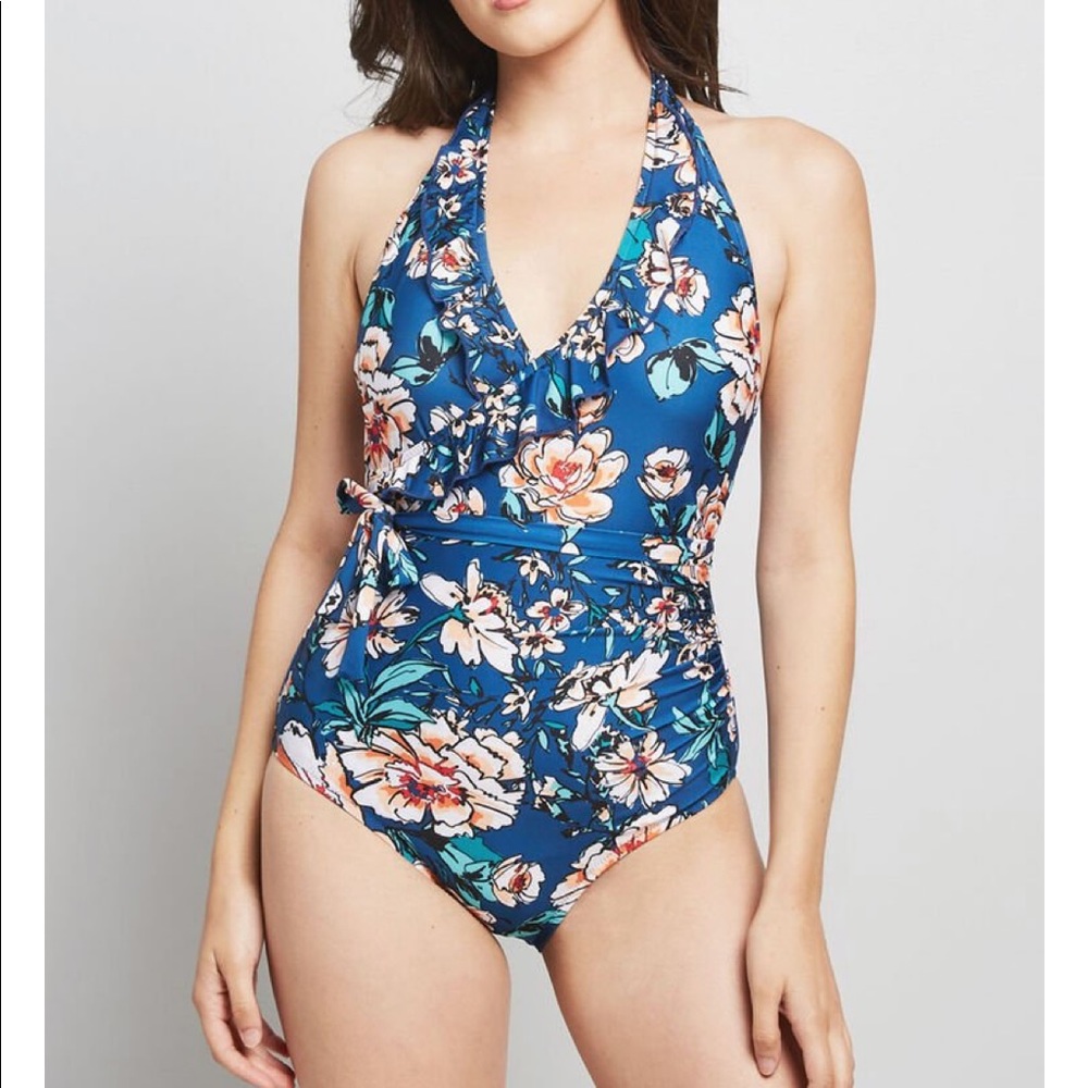 One piece ModCloth swimsuit Large Blue Floral